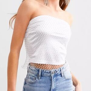 Rhinestone Fishnet Cropped Tube Top